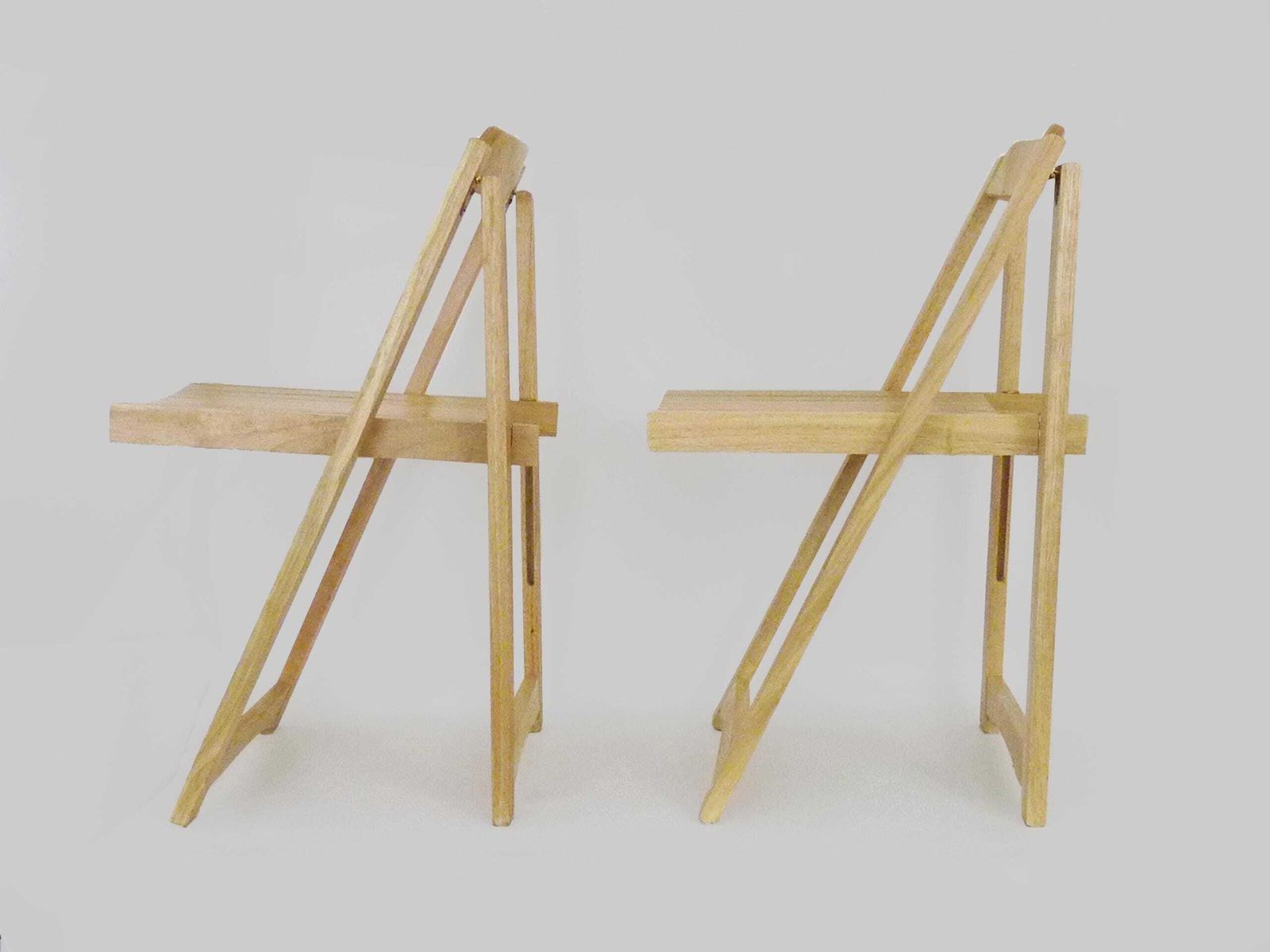 Set Of 4 Vintage Aldo Jacober Style Folding Chairs In Light Wood photo vinterior