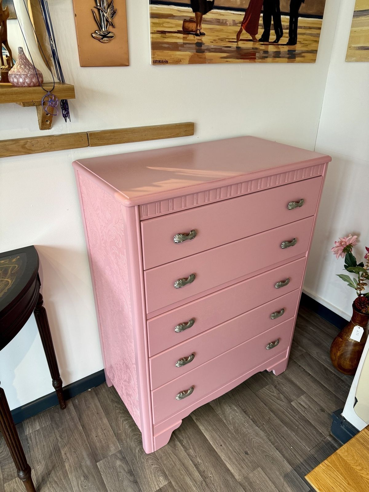 Stunning Harris Lebus Five Drawers Chest Hand Painted With Original Handles In Silver photo Furniture