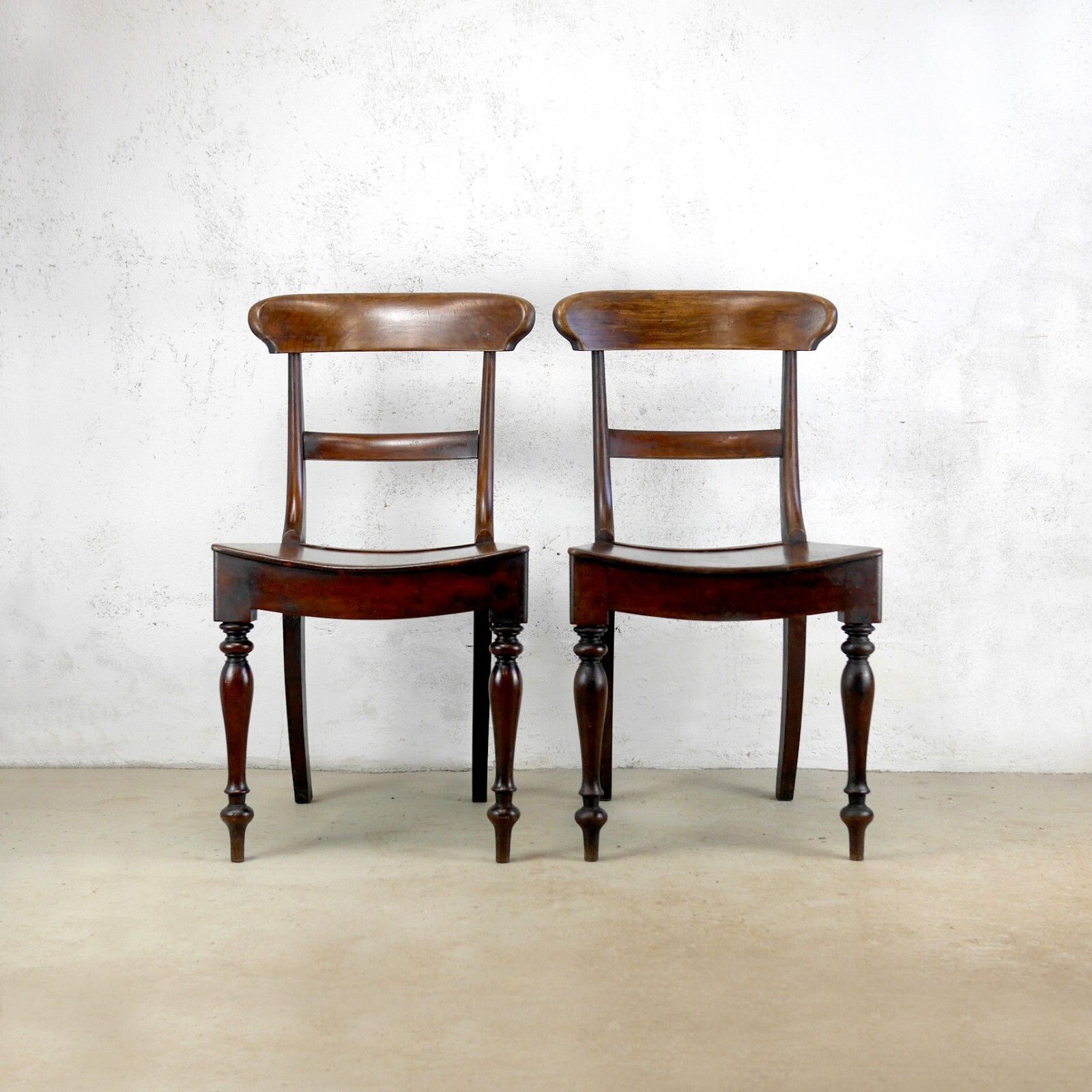 Pair Antique Regency Country House Hall Chairs Fruitwood #102883