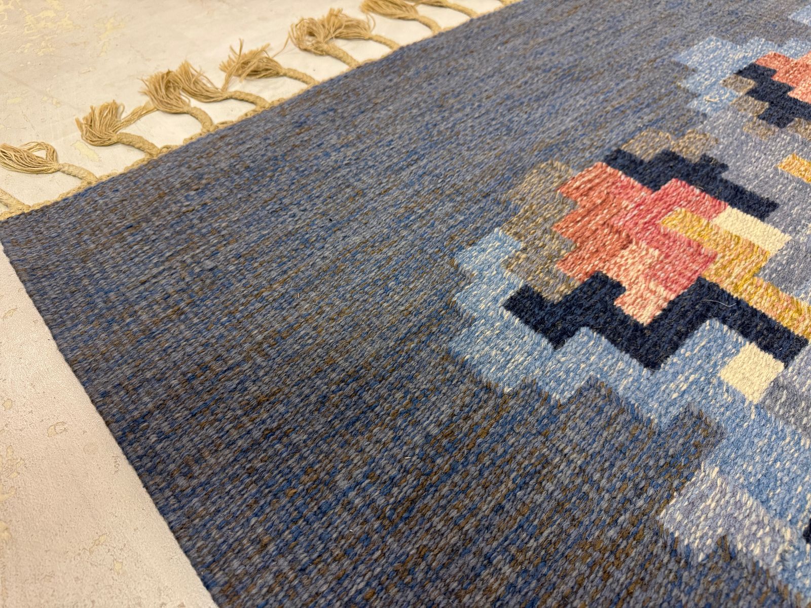 Handwoven Wool Flatweave Rölakan Korall Rug By Erik Lundberg, Sweden, 1960s photo for sale