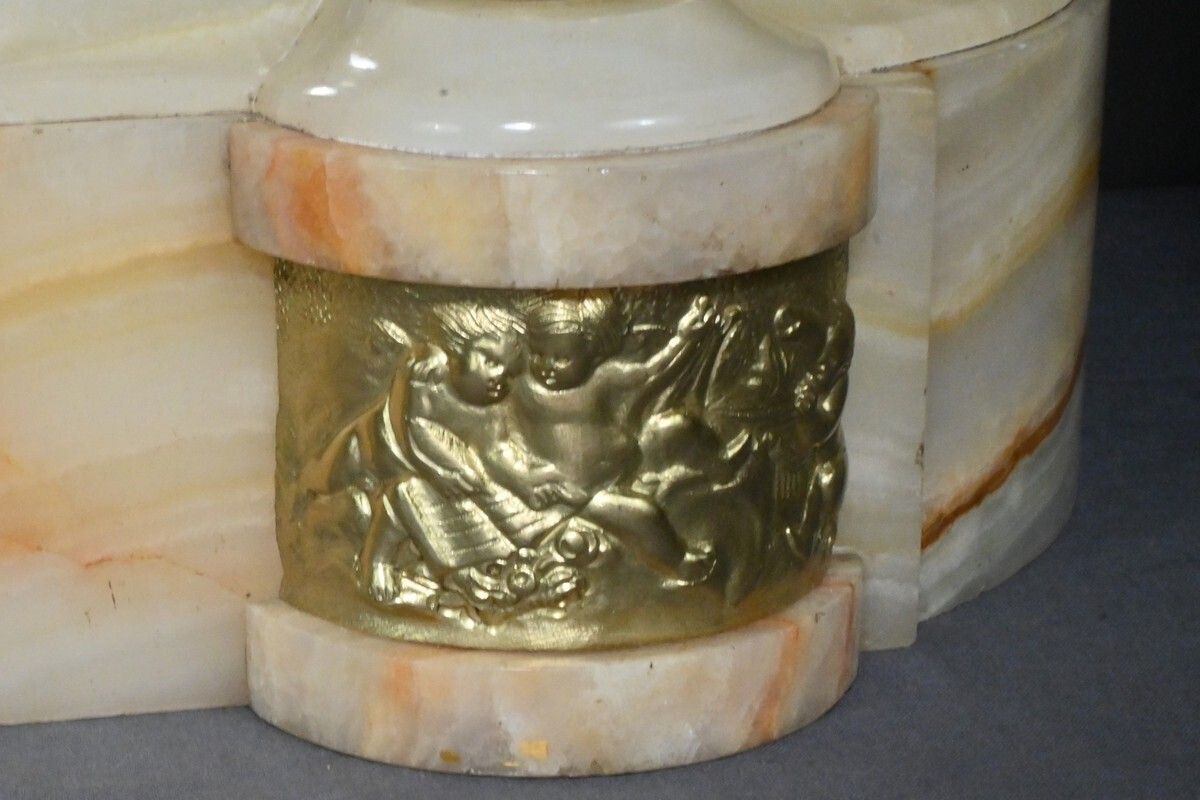 Home Fixtures Marble And Bronze Fireplace Set, “A L'espérance” By H. Godchot – Late 19th Century photo