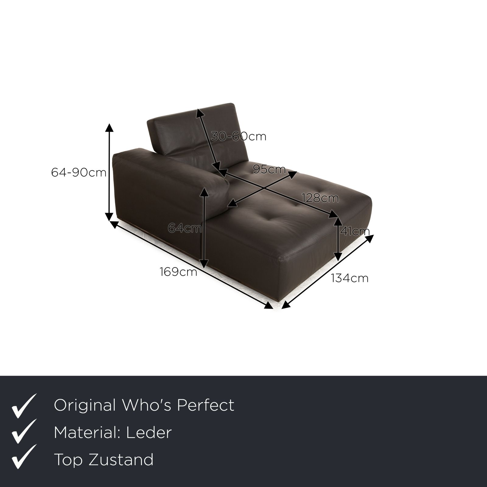 Who's Perfect Leather Lounger Brown Dark Brown Daybed Manual Function photo furniture