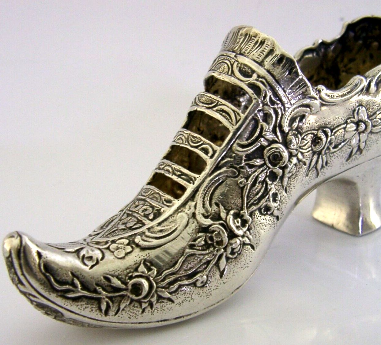 Rare Large German Hanau Solid Silver Shoe Dish Pin Cushion C1890 Novelty Antique photo for sale