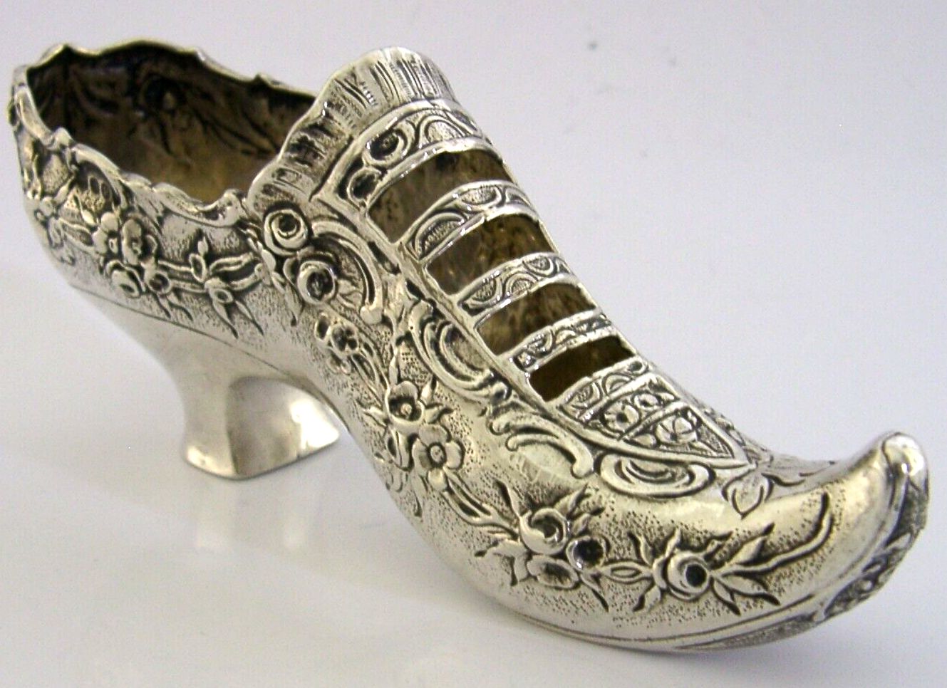 Rare Large German Hanau Solid Silver Shoe Dish Pin Cushion C1890 Novelty Antique photo Home Decor