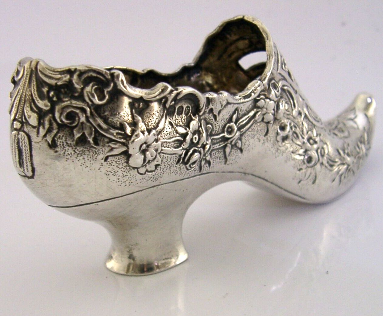 Rare Large German Hanau Solid Silver Shoe Dish Pin Cushion C1890 Novelty Antique photo vinterior