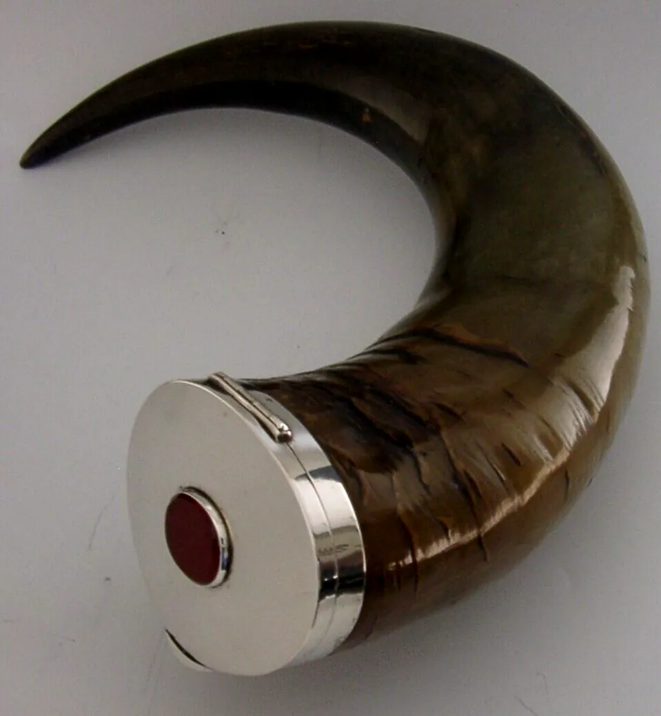 Huge Sterling Silver Agate Scottish Horn Table Snuff Mull Box 1880 Antique 1.4kg photo for sale