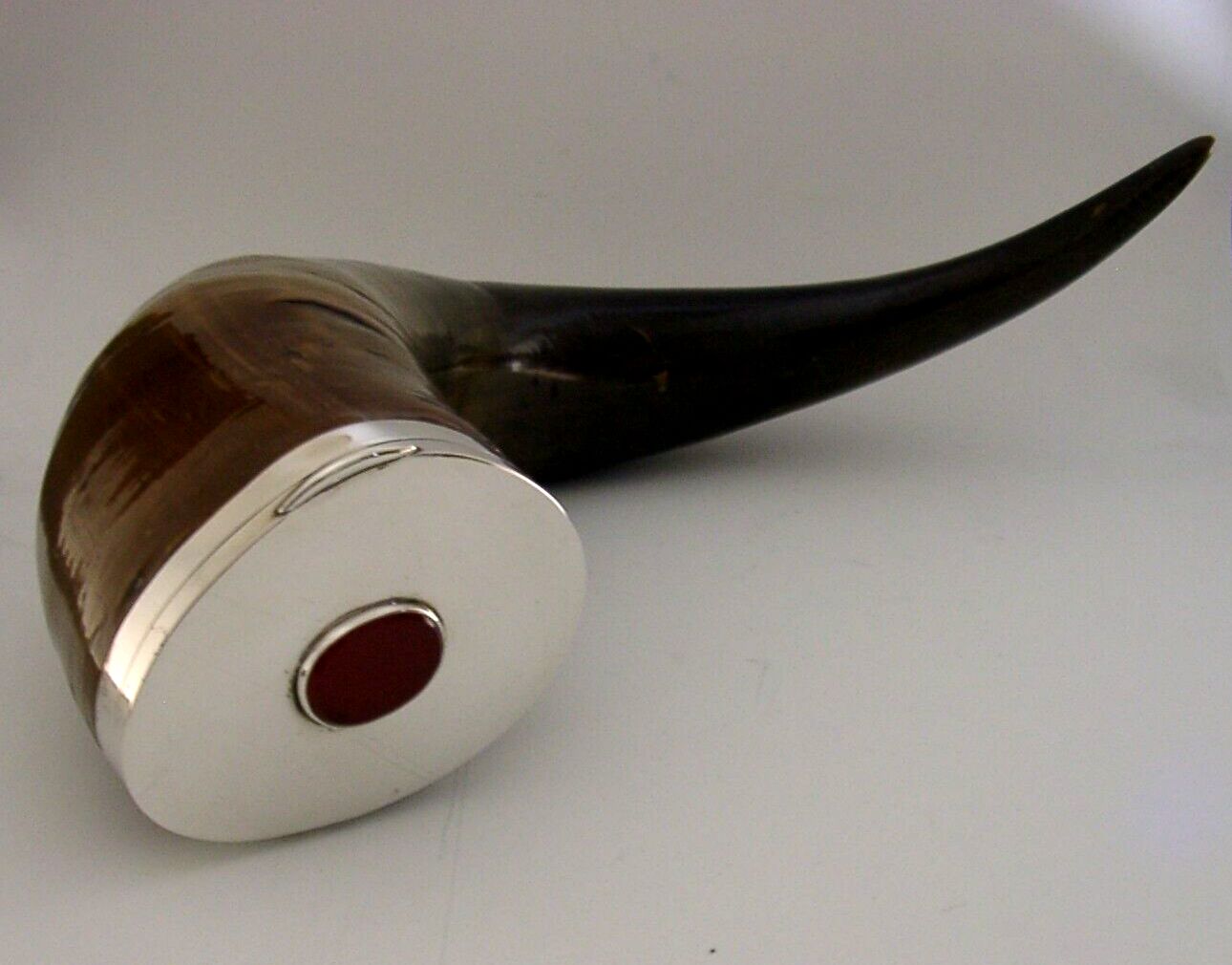 Huge Sterling Silver Agate Scottish Horn Table Snuff Mull Box 1880 Antique 1.4kg photo Home Decor