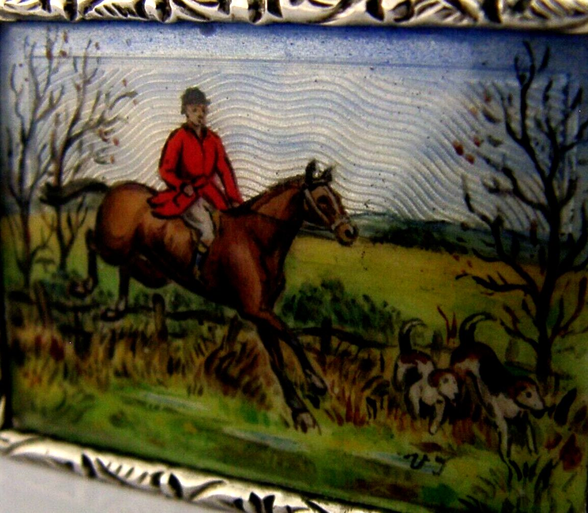 Rare Sterling Silver Enamel Fox Hunting Horse Riding Box 1977 photo Home Decor