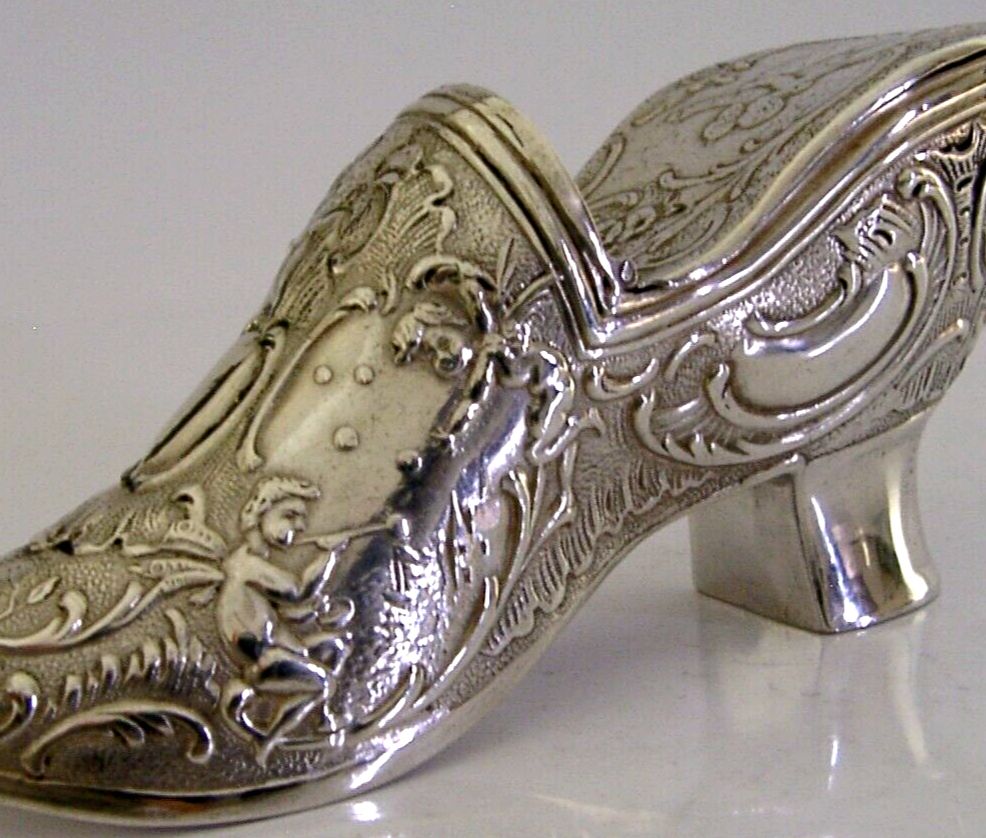 Good Size 4 Inch Rare German Hanau Solid Silver Shoe Box C1900 Antique 60g