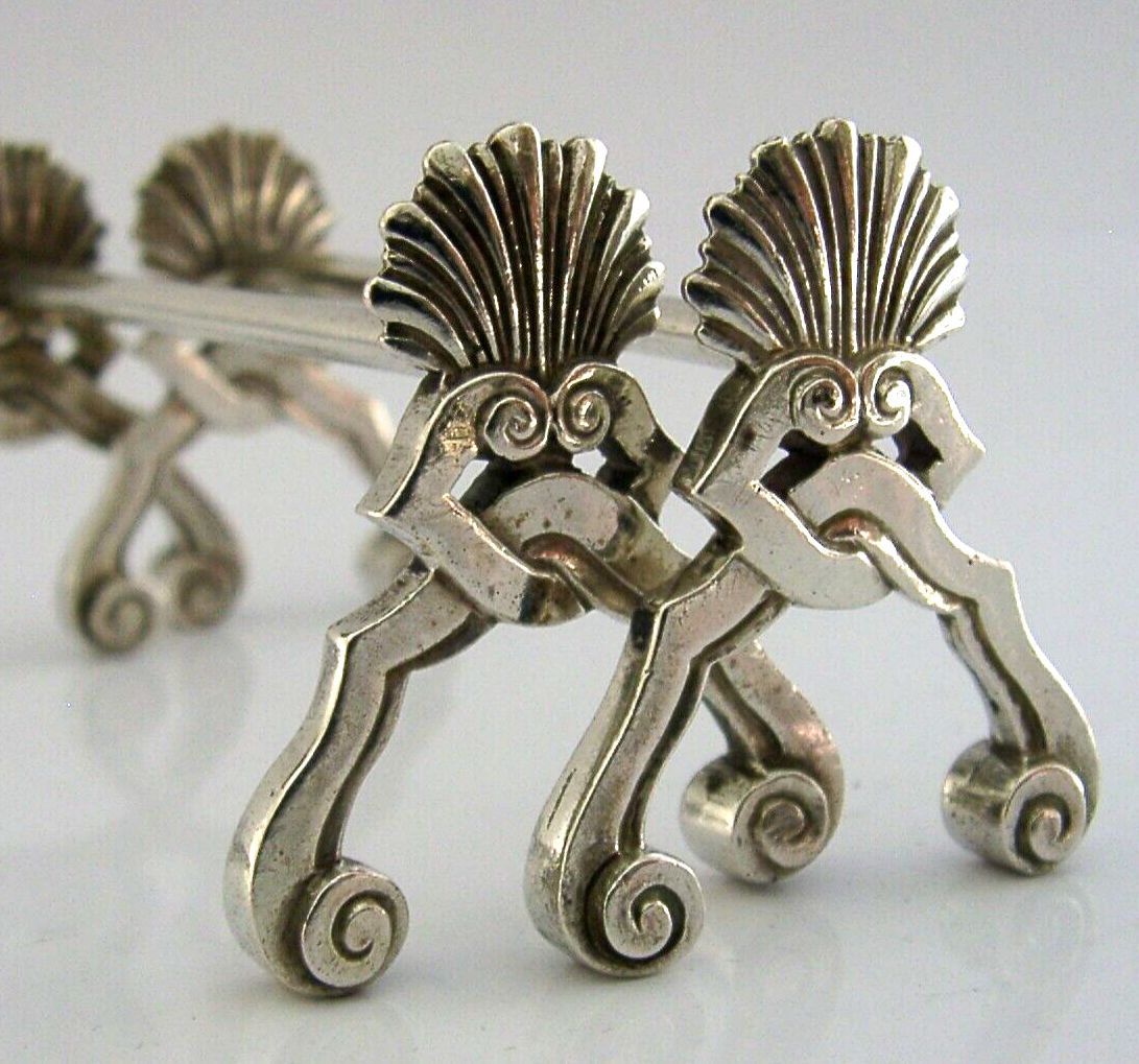 Belgian 800 Cast Solid Silver Cutlery Rests C1920 Antique Art Deco 70g