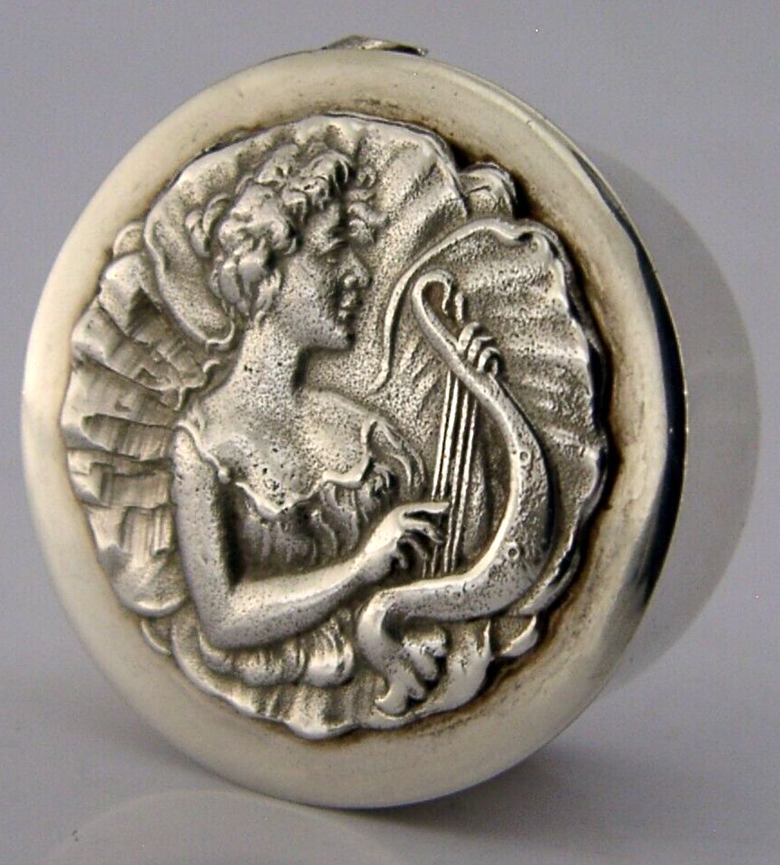 Pretty English Sterling Silver Maiden Pill Box 1979 Art Nouveau Style photo furniture