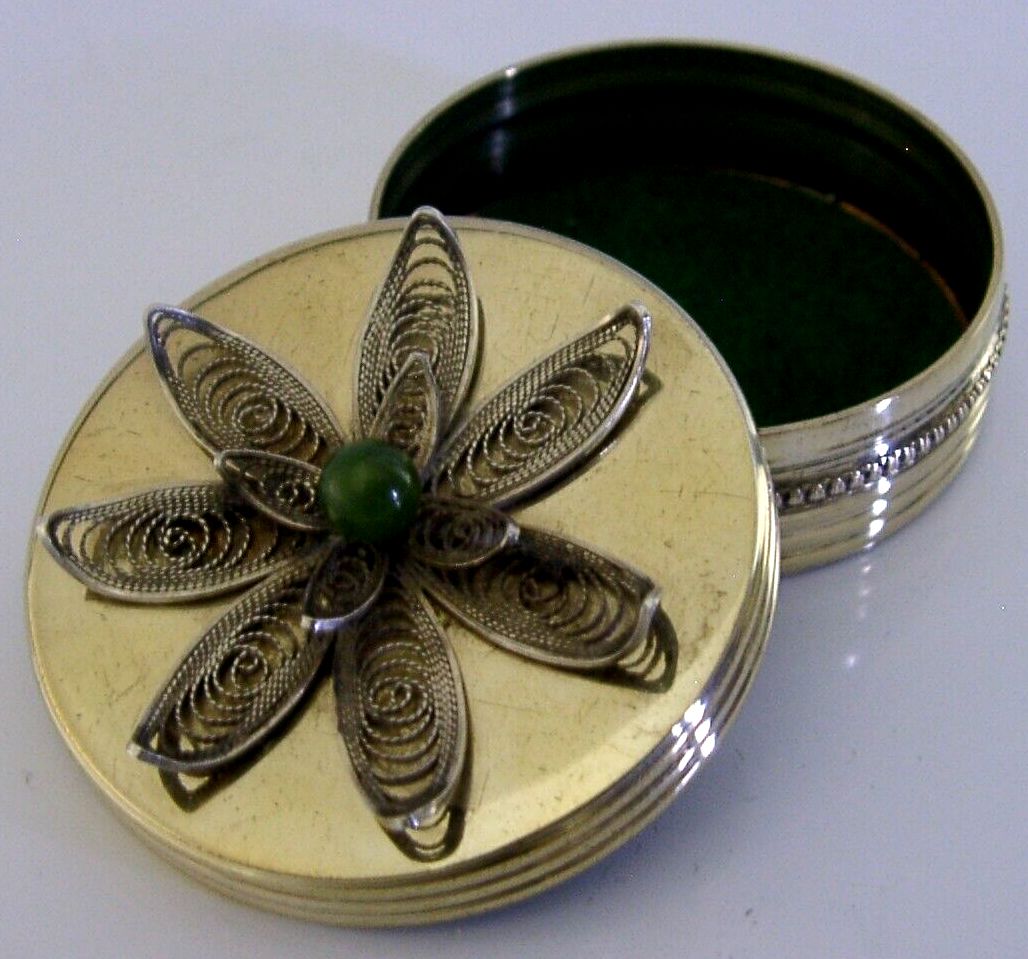 English Sterling Silver Jade Filigree Flower Box 1985 Margaret Limited Edition photo furniture