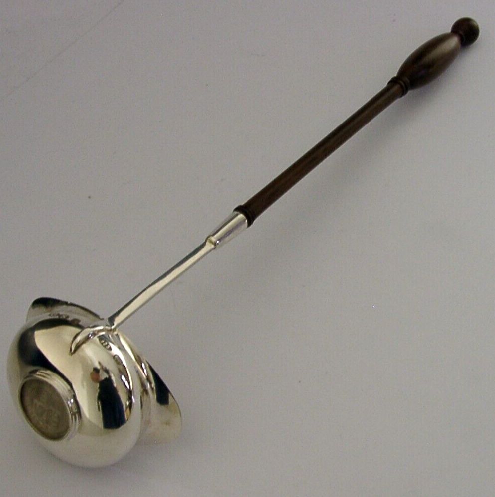 Mint 11+Inch English Sterling Silver Wooden Handled Toddy Punch Ladle 2002 Cased photo 135.0