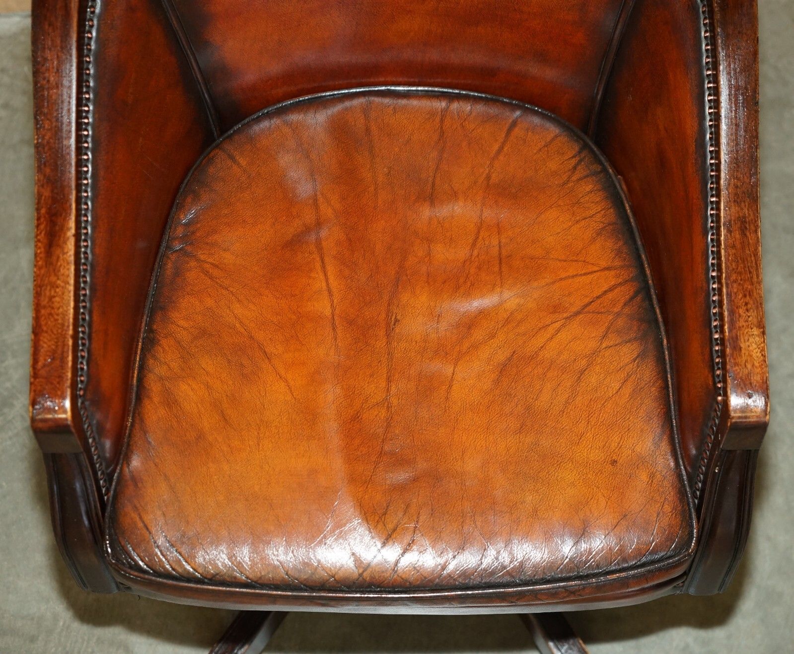 Vintage Fully Restored Brown Leather Barrel Back Directors Captains Armchair photo 2649.0