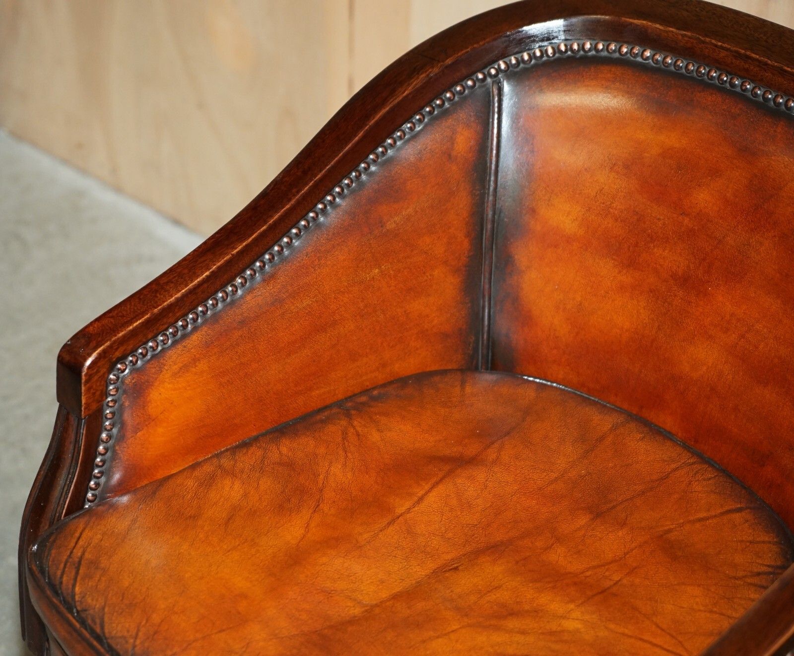 Vintage Fully Restored Brown Leather Barrel Back Directors Captains Armchair photo buy