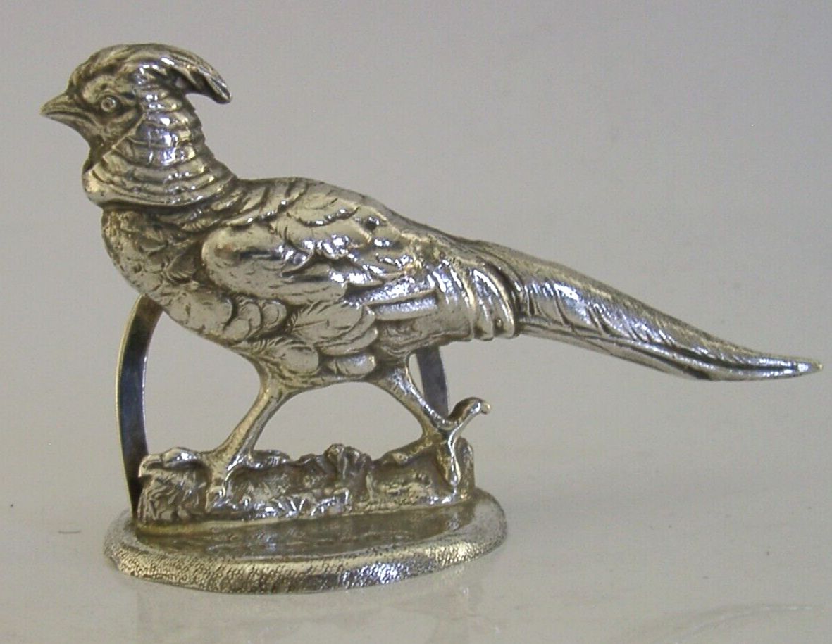 Superb Large Solid Sterling Silver Golden Pheasant Menu Holder 1977 Animal 60g photo furniture