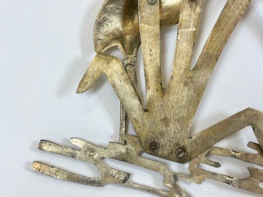 Mid Century Modern Brass Wall Sculpture With Crane Birds In Reeds, 1960s photo buy