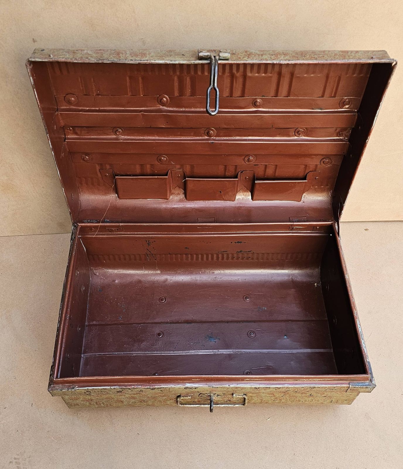 164.0 Old Metal And Brass Travel Trunk From The Indian Railway photo