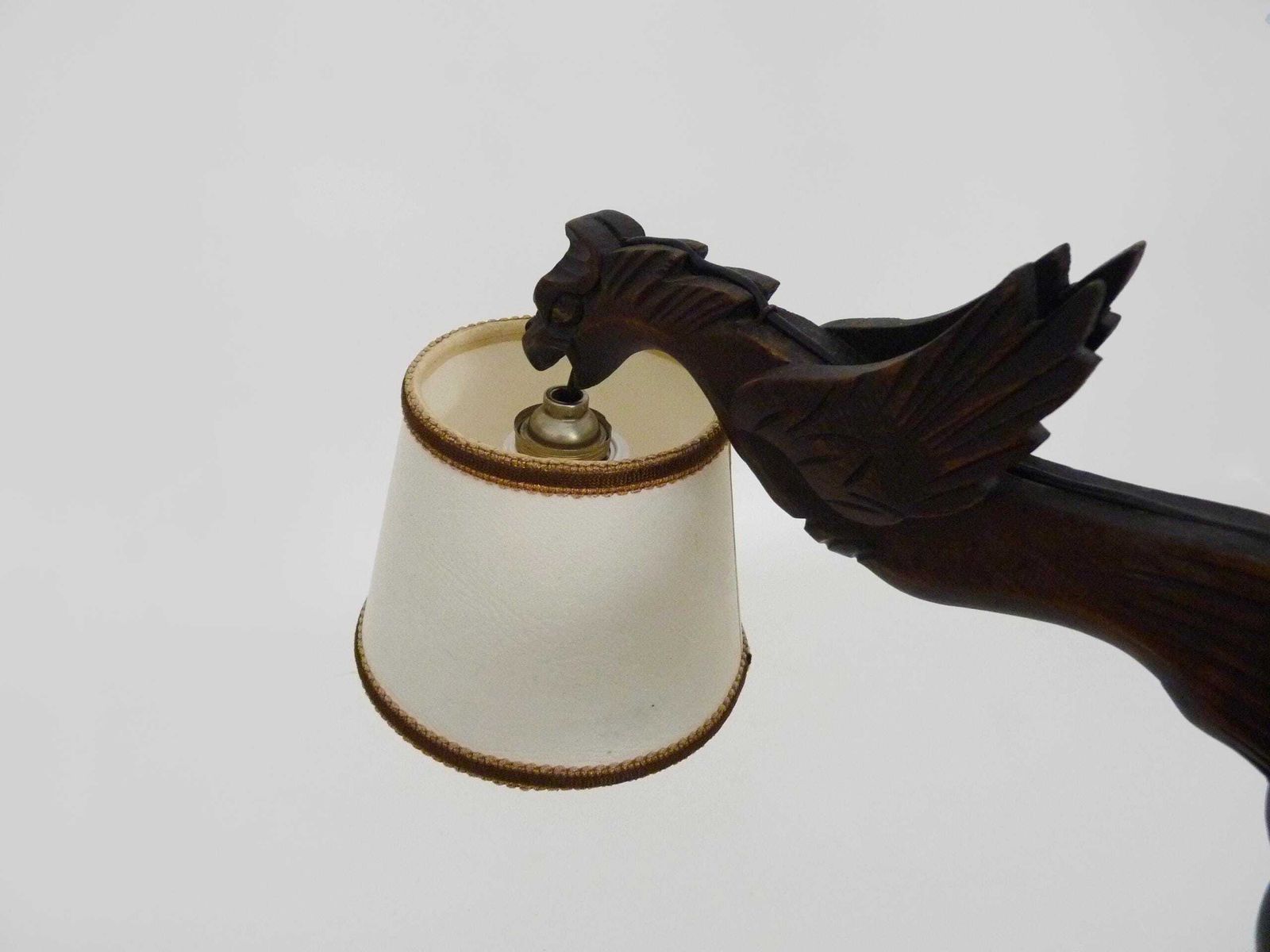 Antique 1950s Hand Carved Wooden Dragon Chandelier With 4 Lights photo vinterior