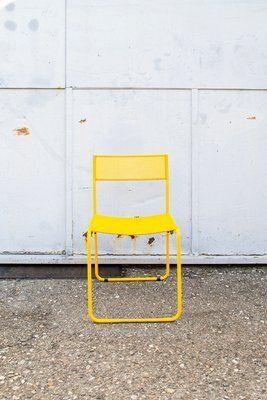 Perforated Metal Yellow Italian Chairs By Flyline, 1970s, Set Of 4 photo for sale
