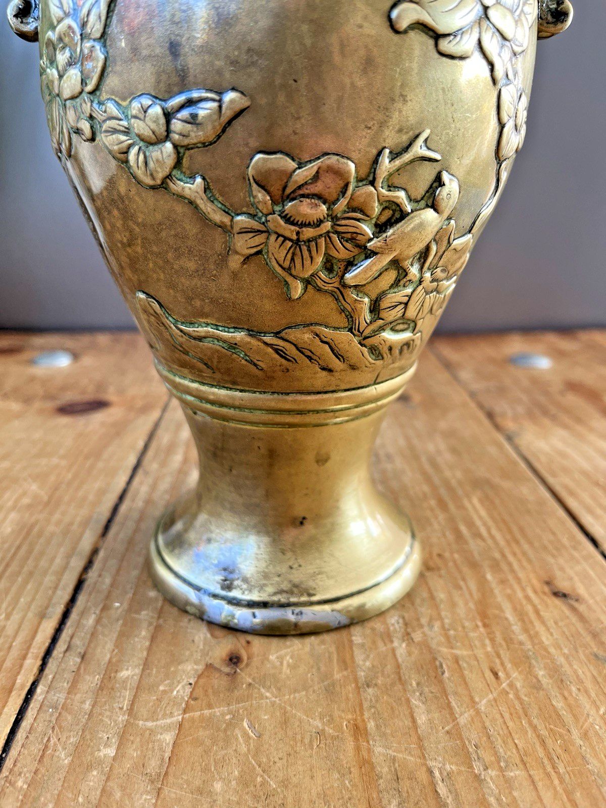 Antique Japanese Meiji Period Bronze / Brass Vase Bird Floral Aesthetic Movement photo buy