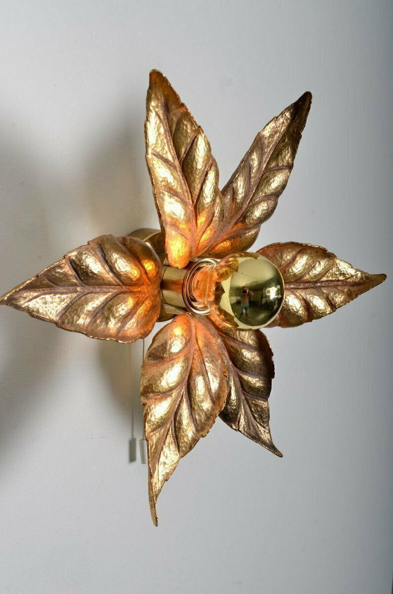 Set Of 2 Willy Daro Brass Flower Sconce From Massive Lighting, 1970s photo furniture