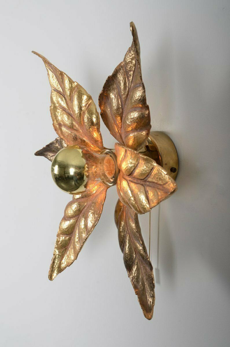 Set Of 2 Willy Daro Brass Flower Sconce From Massive Lighting, 1970s photo for sale