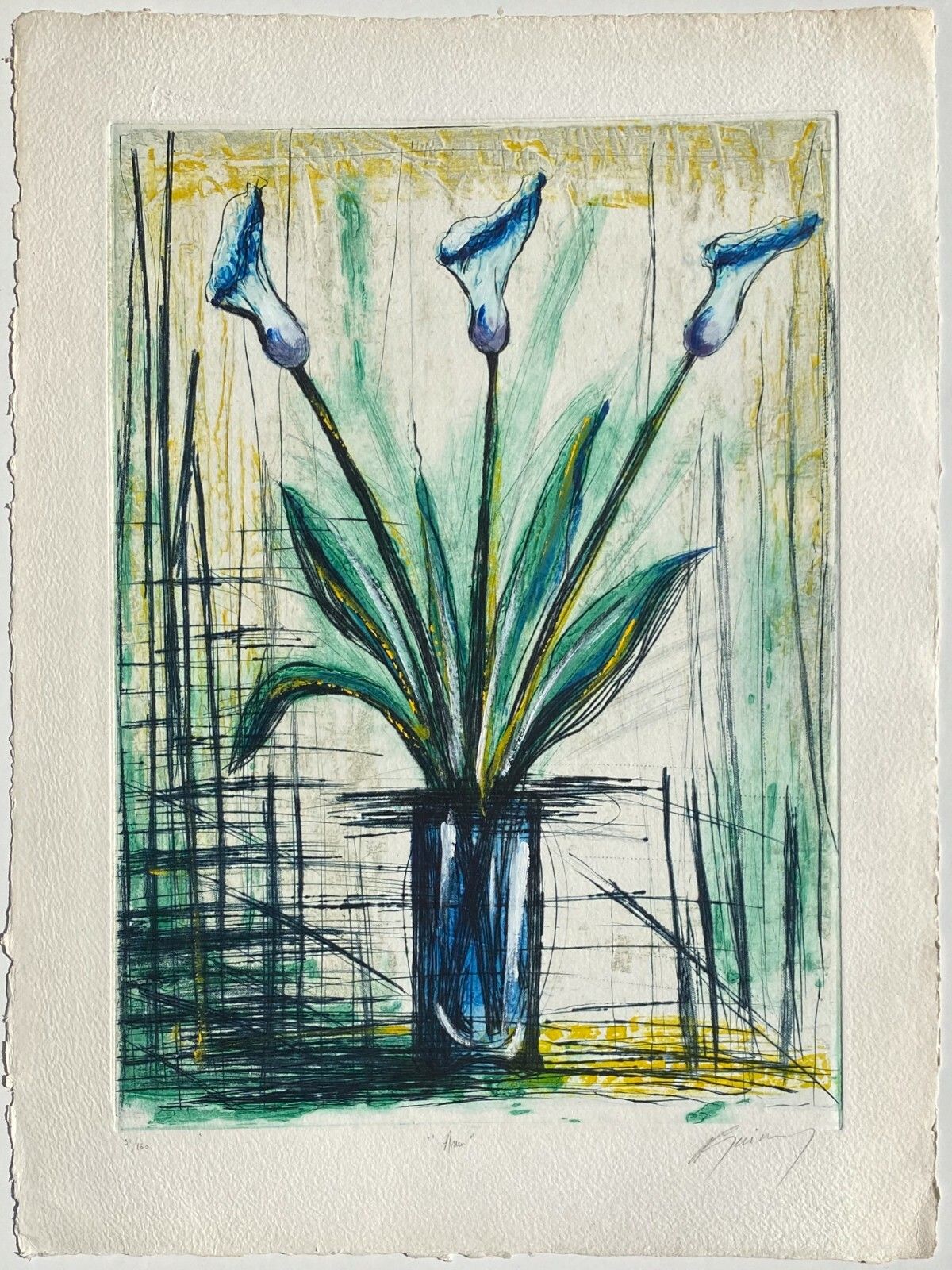 Jean Marie Guiny Signed Carborundum Engraving Arum Bouquet Flowers