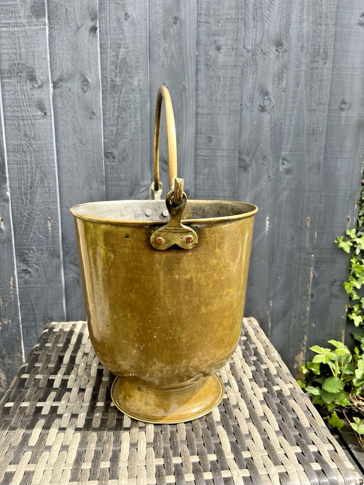 Vintage Indian Brass Hanging Pail Water Grain Ice Balti Bucket Flower Plant Pot photo vinterior