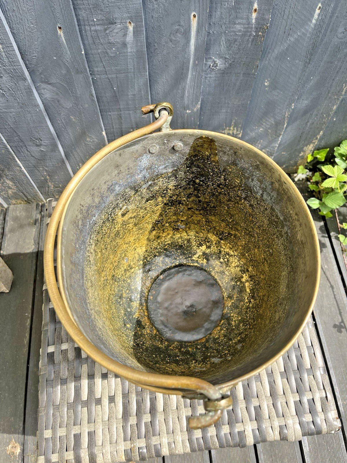 photo furniture Vintage Indian Brass Hanging Pail Water Grain Ice Balti Bucket Flower Plant Pot
