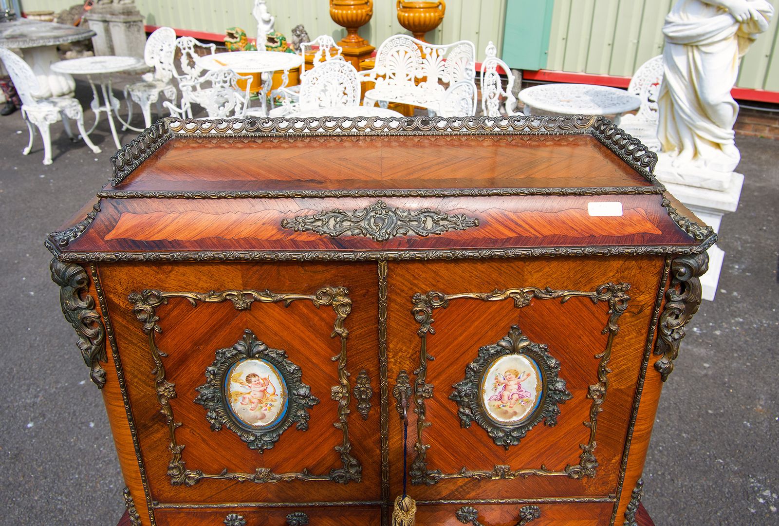 Antique French Kingwood Side Cabinet With Porcelain Plaques photo for sale