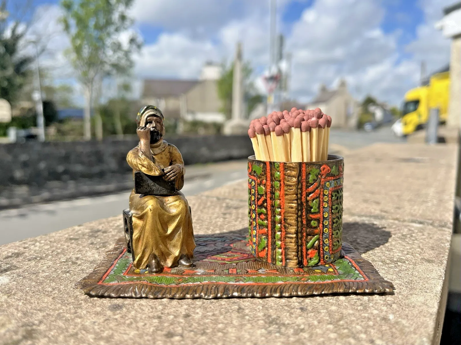 Antique Cold Painted Bronze Austria Arab Carpet Match Holder After Franz Bergman photo buy