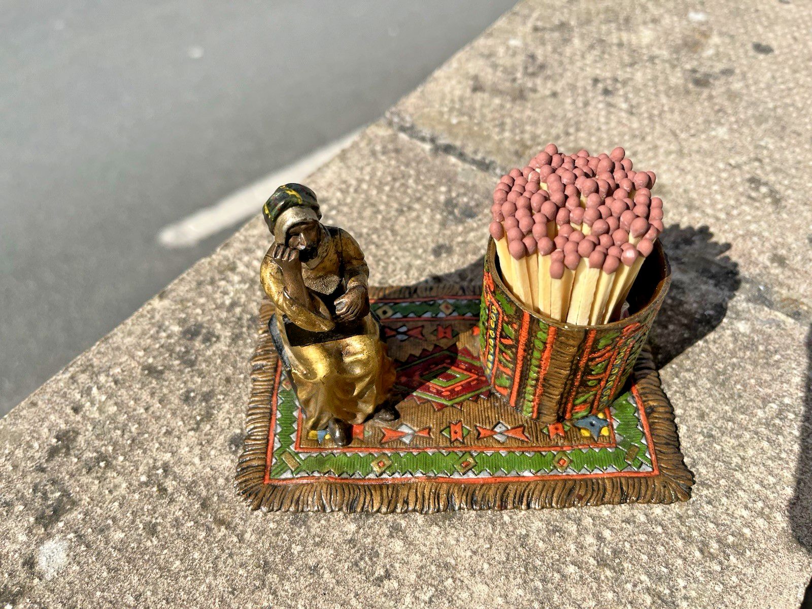 Antique Cold Painted Bronze Austria Arab Carpet Match Holder After Franz Bergman photo vintage