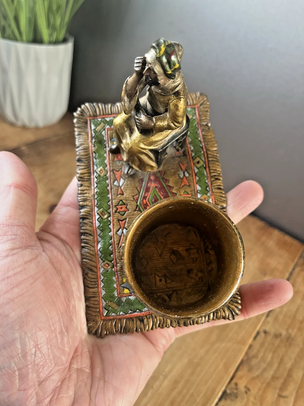 photo buy Antique Cold Painted Bronze Austria Arab Carpet Match Holder After Franz Bergman
