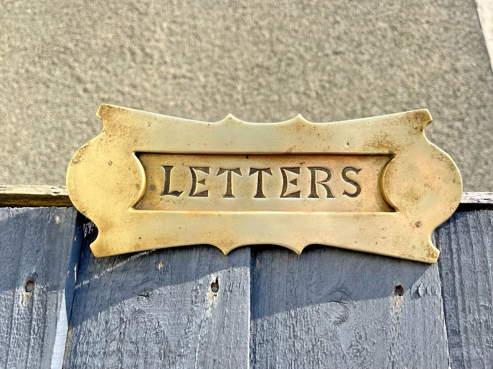 Reclaimed Antique 20's Art Deco Brass Door Knocker Mail Letter Box Posting Slot photo Home Fixtures