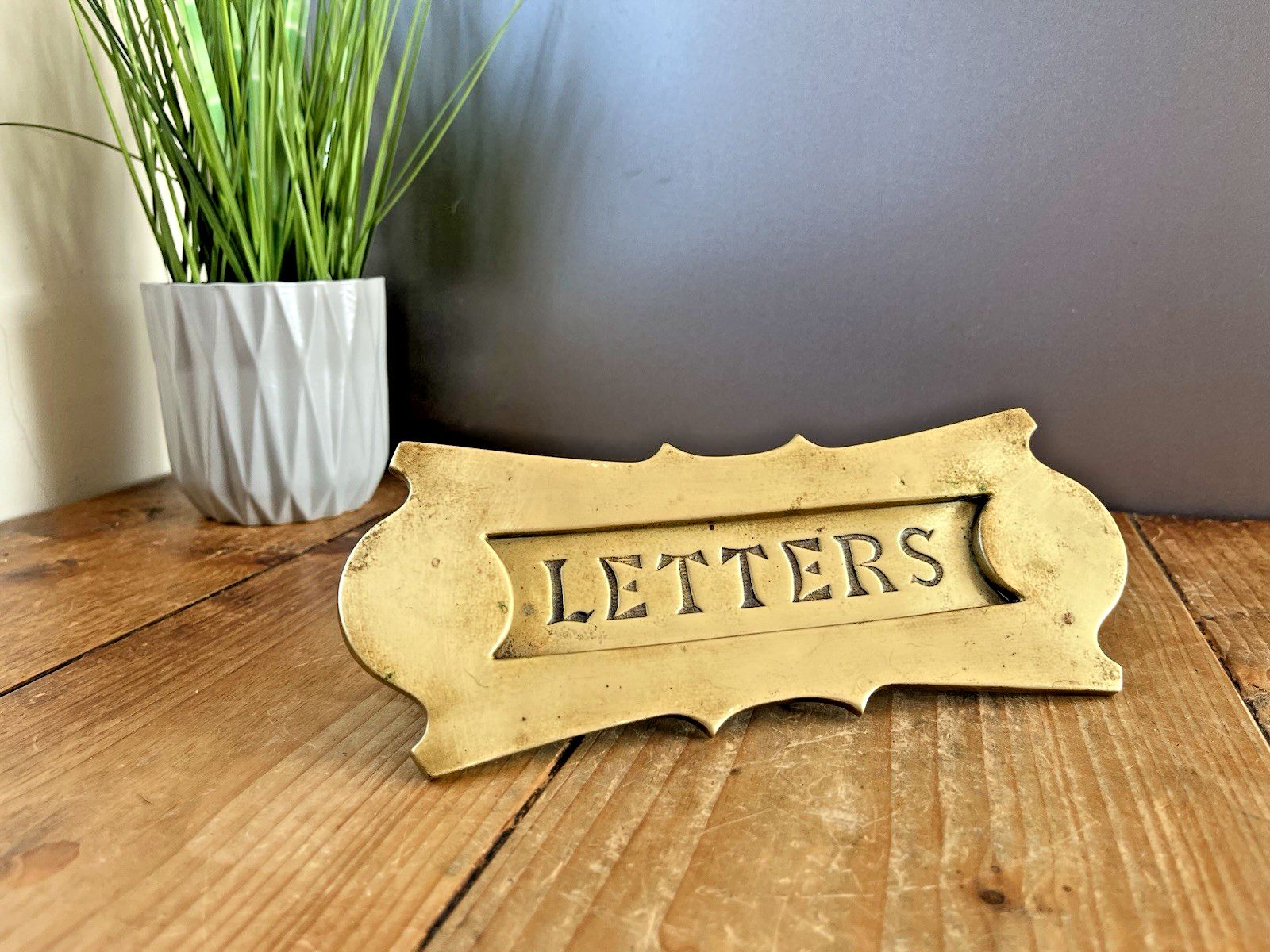 Reclaimed Antique 20's Art Deco Brass Door Knocker Mail Letter Box Posting Slot photo 80.0