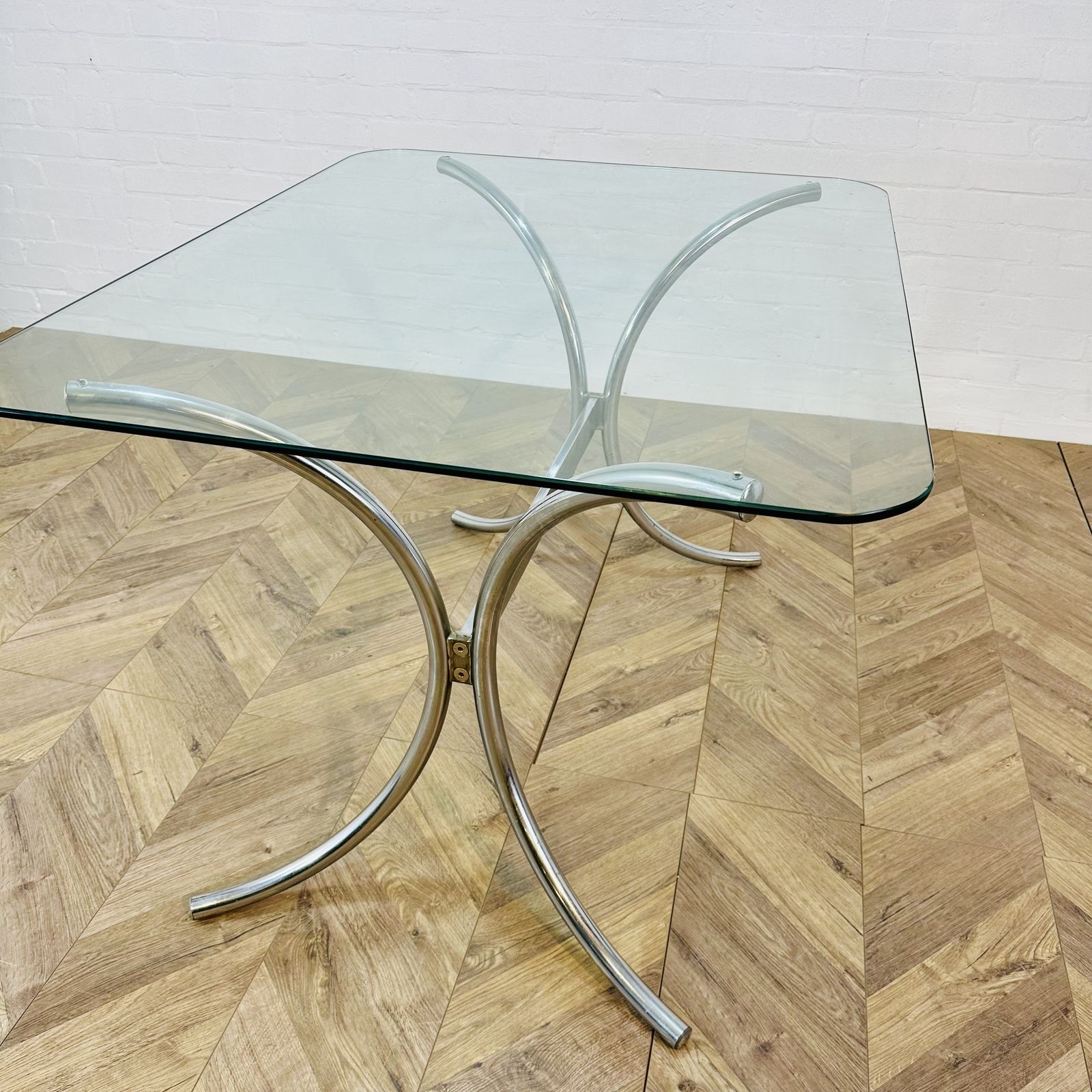 Vintage Gastone Rinaldi Chrome Chairs + Glass Table, Circa 1970s photo vinterior