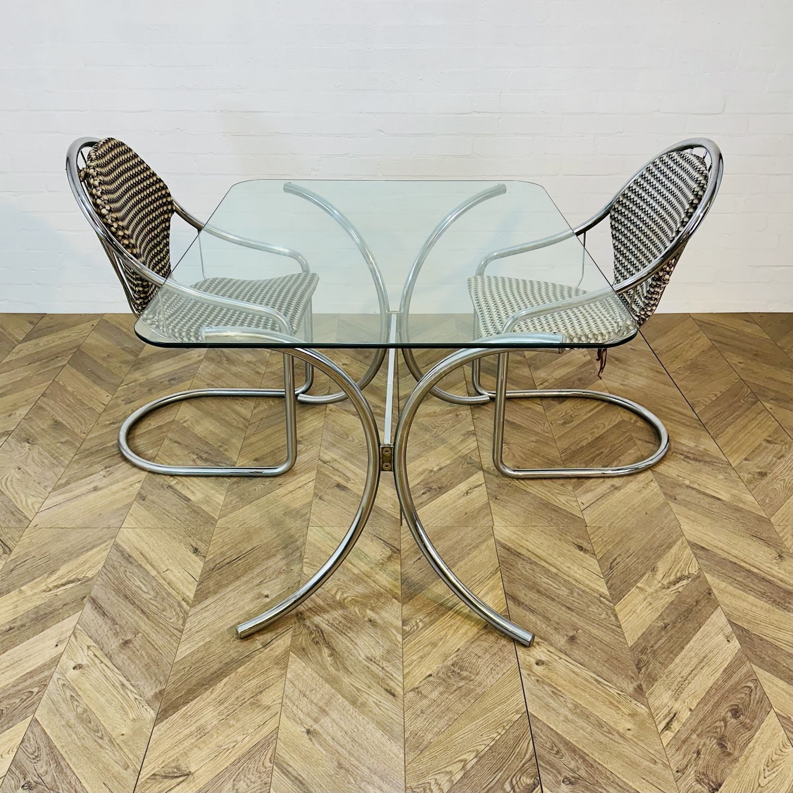 photo furniture Vintage Gastone Rinaldi Chrome Chairs + Glass Table, Circa 1970s