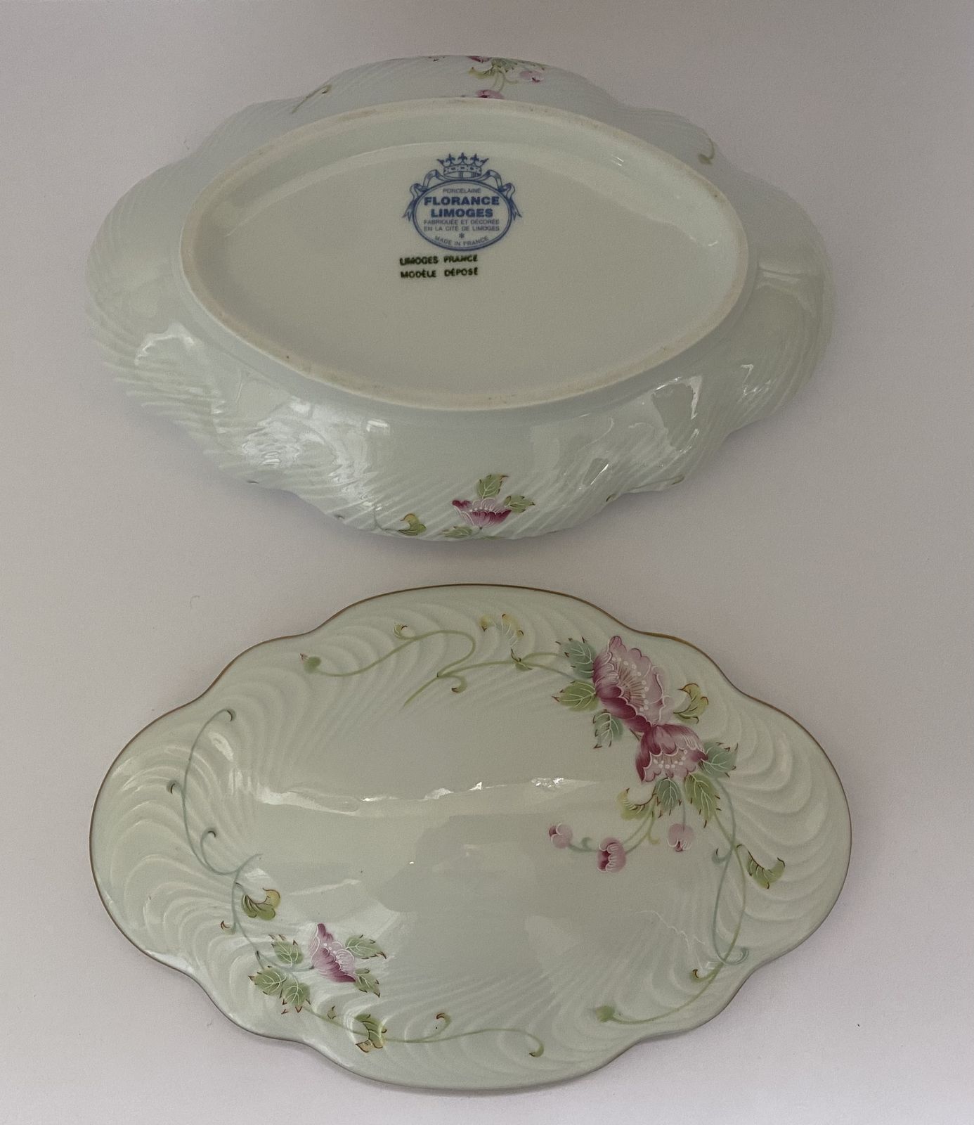 photo furniture Limoges France, Porcelaine, Pair Of (Matching Vase And Trinket Dish) Florance Limoges, 1950’s