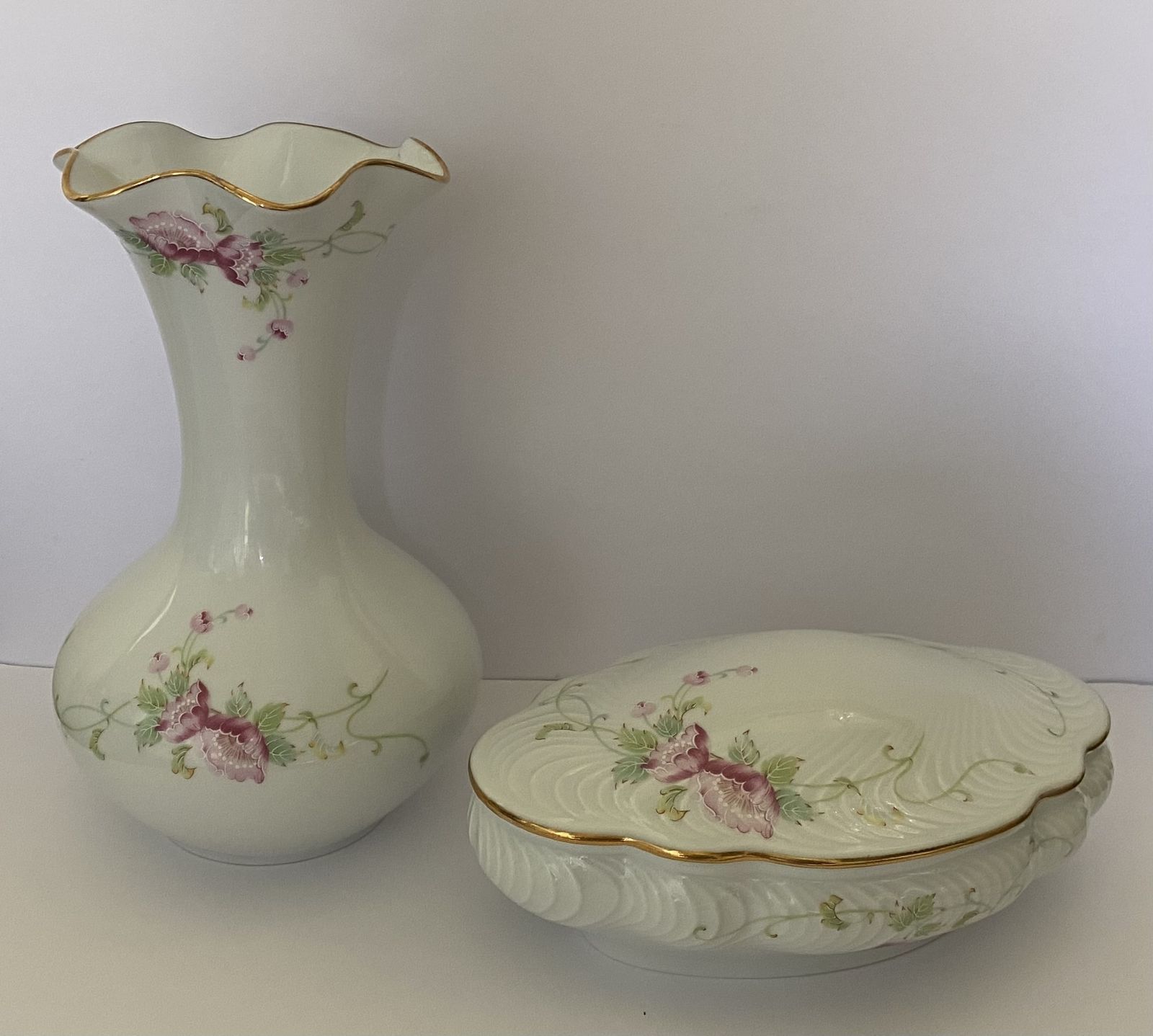 photo for sale Limoges France, Porcelaine, Pair Of (Matching Vase And Trinket Dish) Florance Limoges, 1950’s
