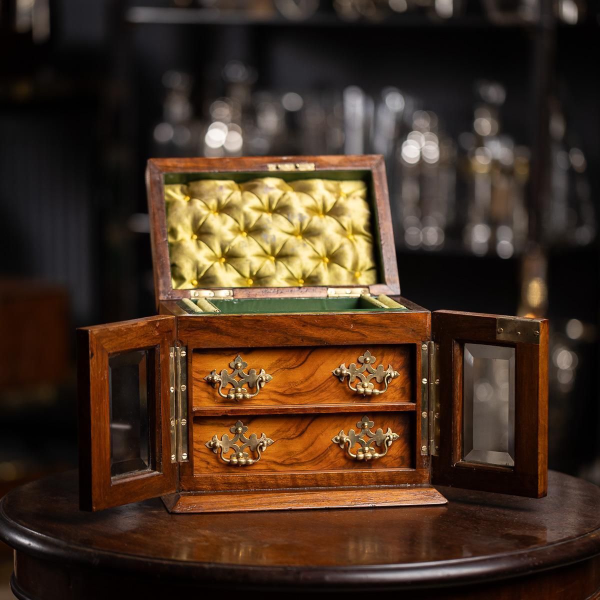 Antique 19th Century Victorian Walnut & Glass Fronted Jewellery Box C.1890 photo furniture