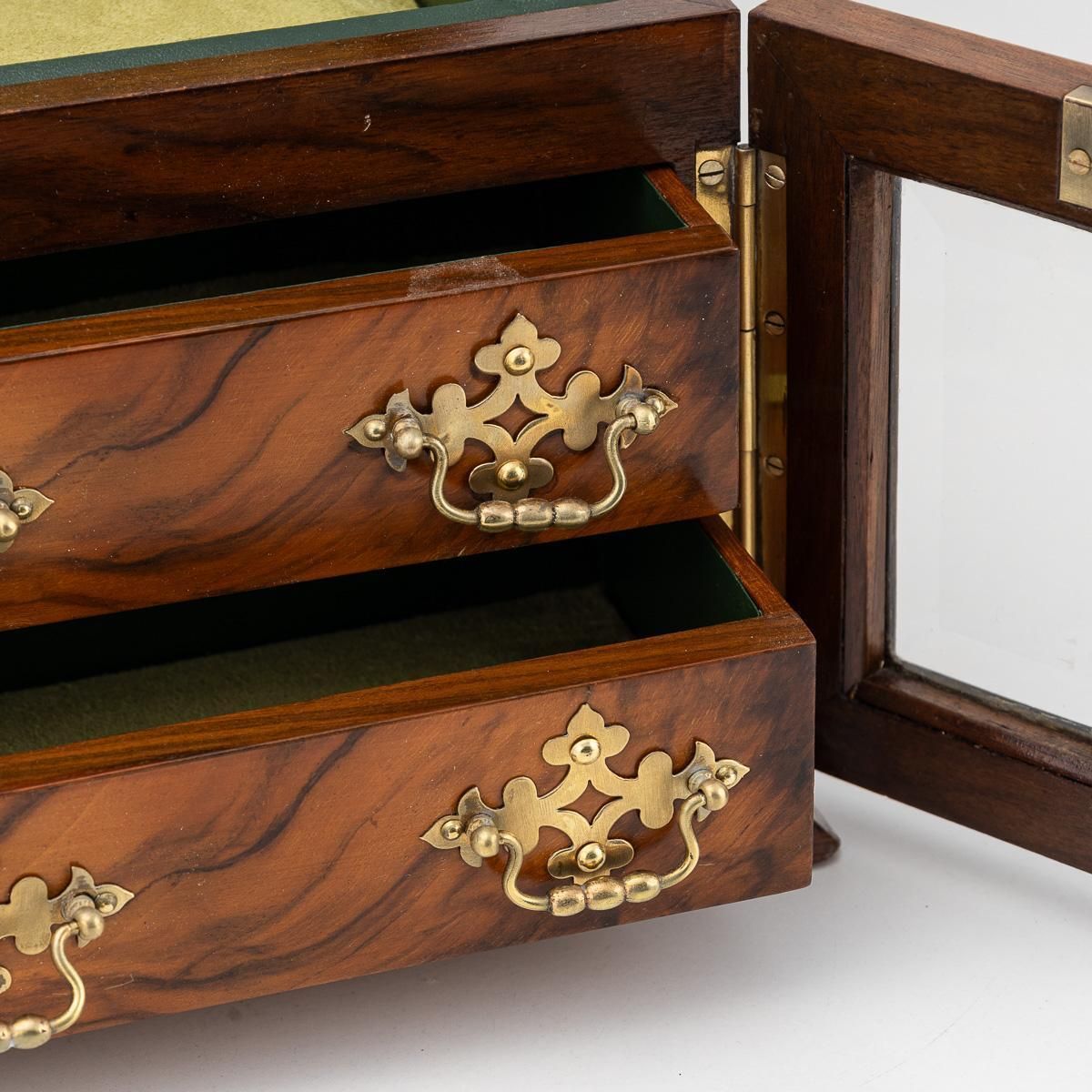 1522.0 Antique 19th Century Victorian Walnut & Glass Fronted Jewellery Box C.1890 photo