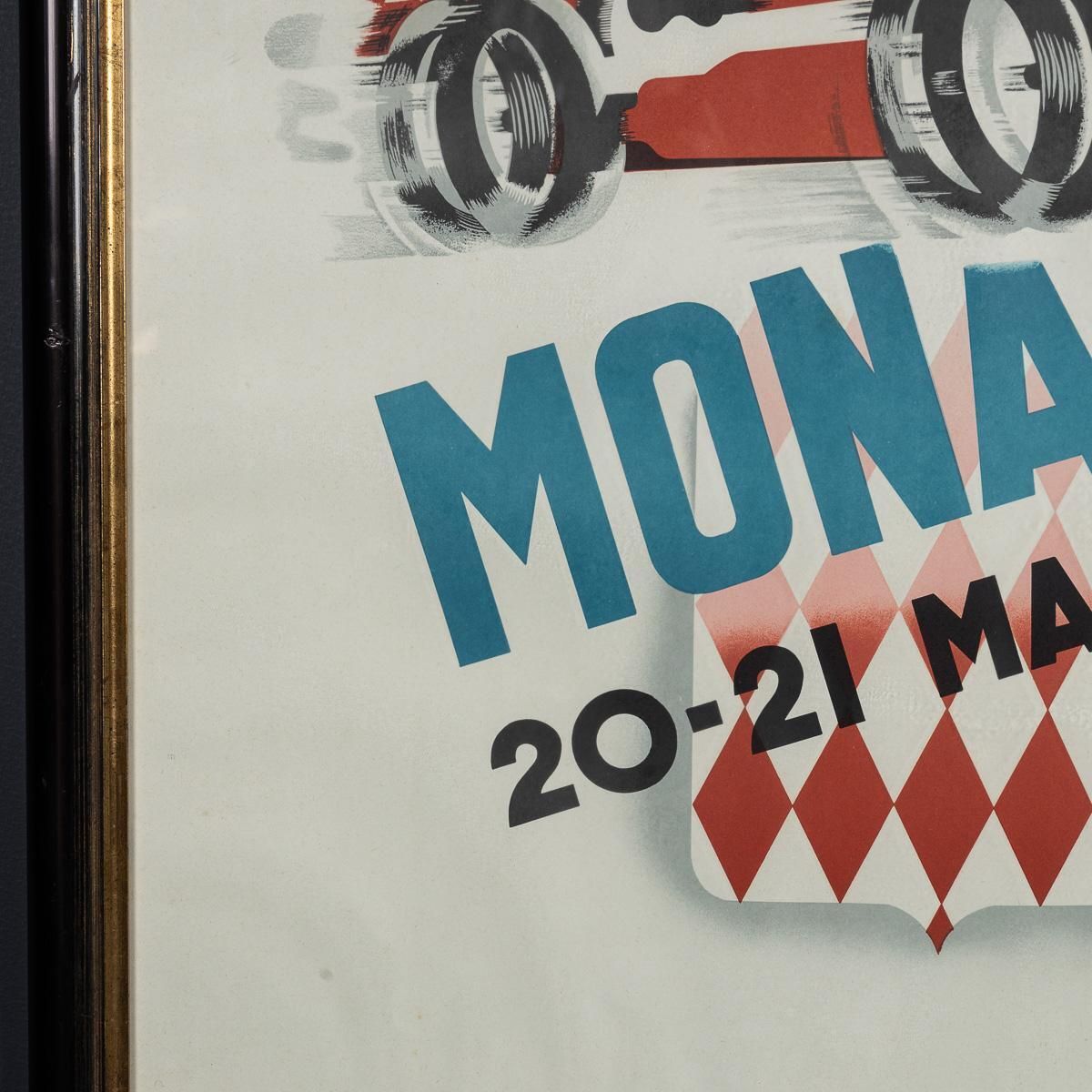 photo furniture Vintage 20thc Framed 1950 Monaco Grand Prix Poster By Bernard Minne C.1983