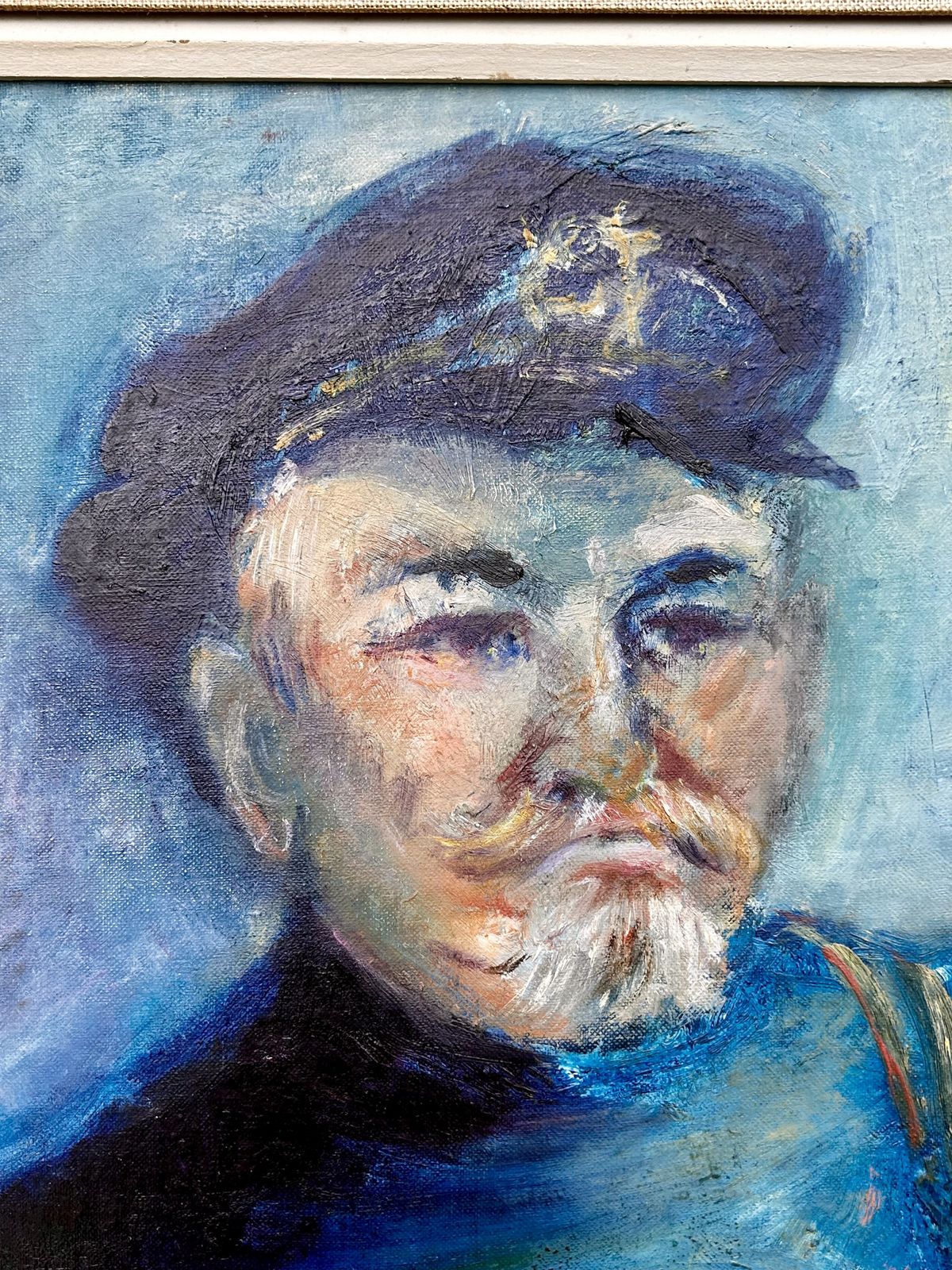 photo vinterior Mid Century Oil On Board Of Captain, Signed Rubin