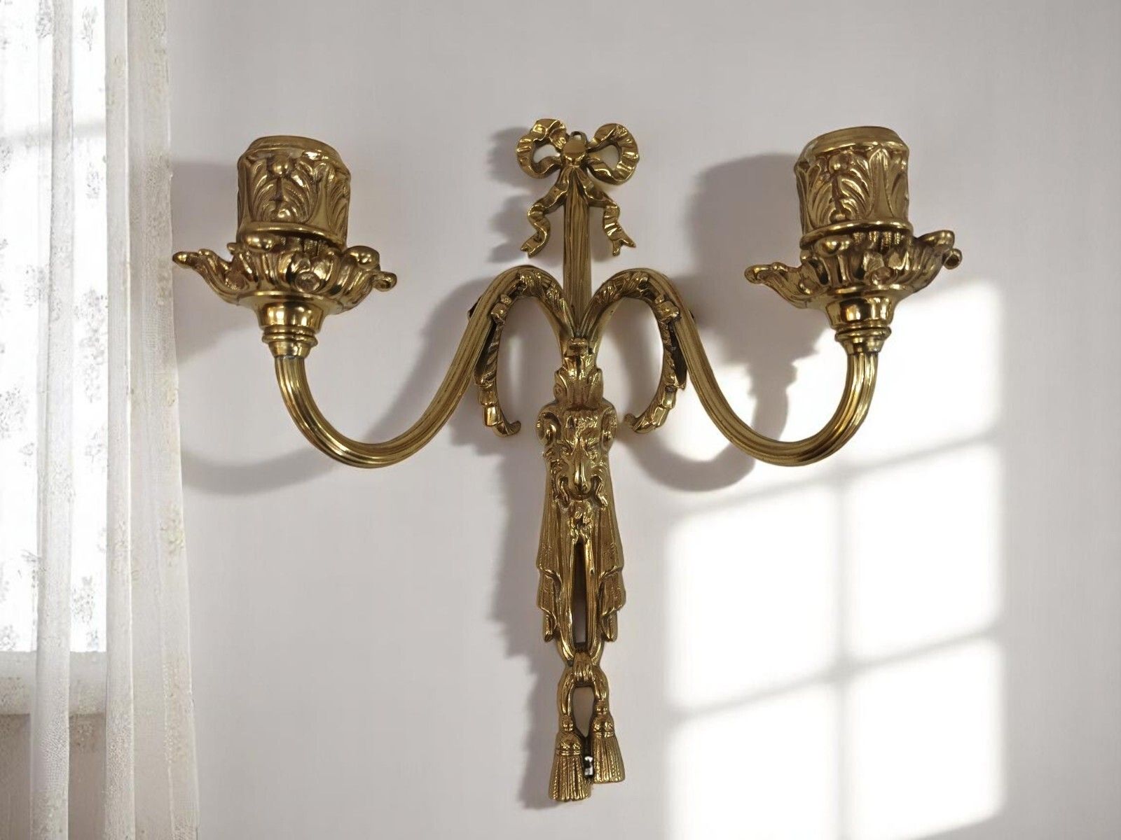 Antique Wall Sconce Light Candle Holder French Style Gold Rams Head Louis XV photo Home Decor