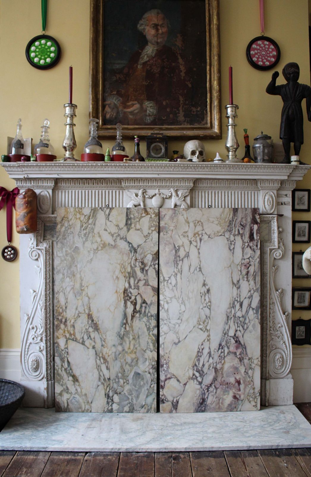 20th Century Pair Of Faux Painted Breccia Marble Panels Grand Tour County House