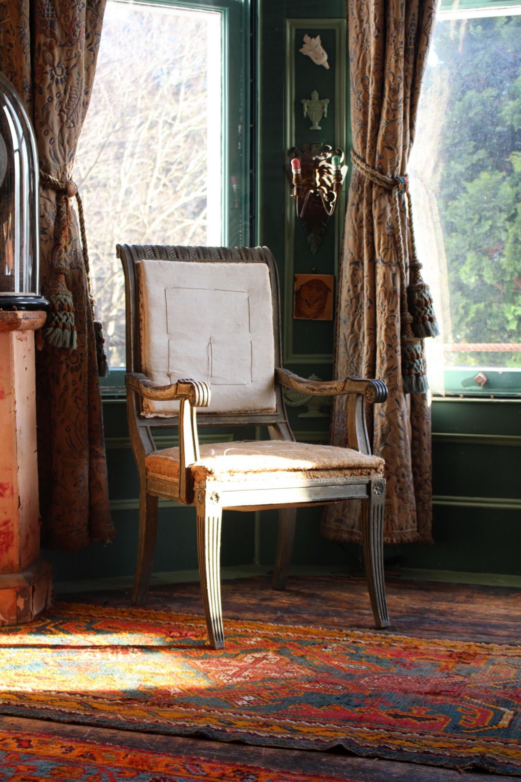 19th Century Continental Carved Armchair Original Mist Green & Gilt Finish photo for sale