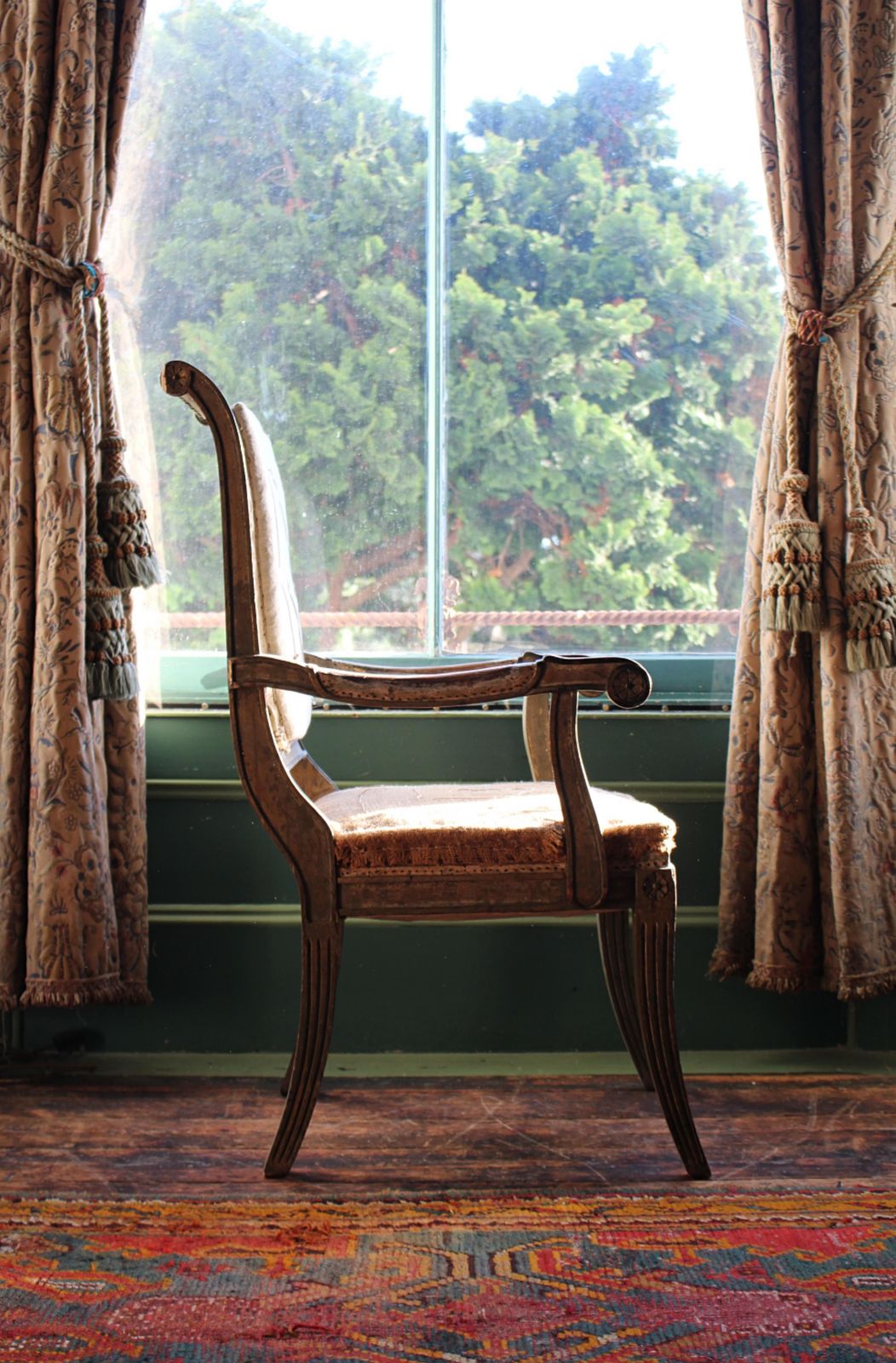 19th Century Continental Carved Armchair Original Mist Green & Gilt Finish photo vinterior