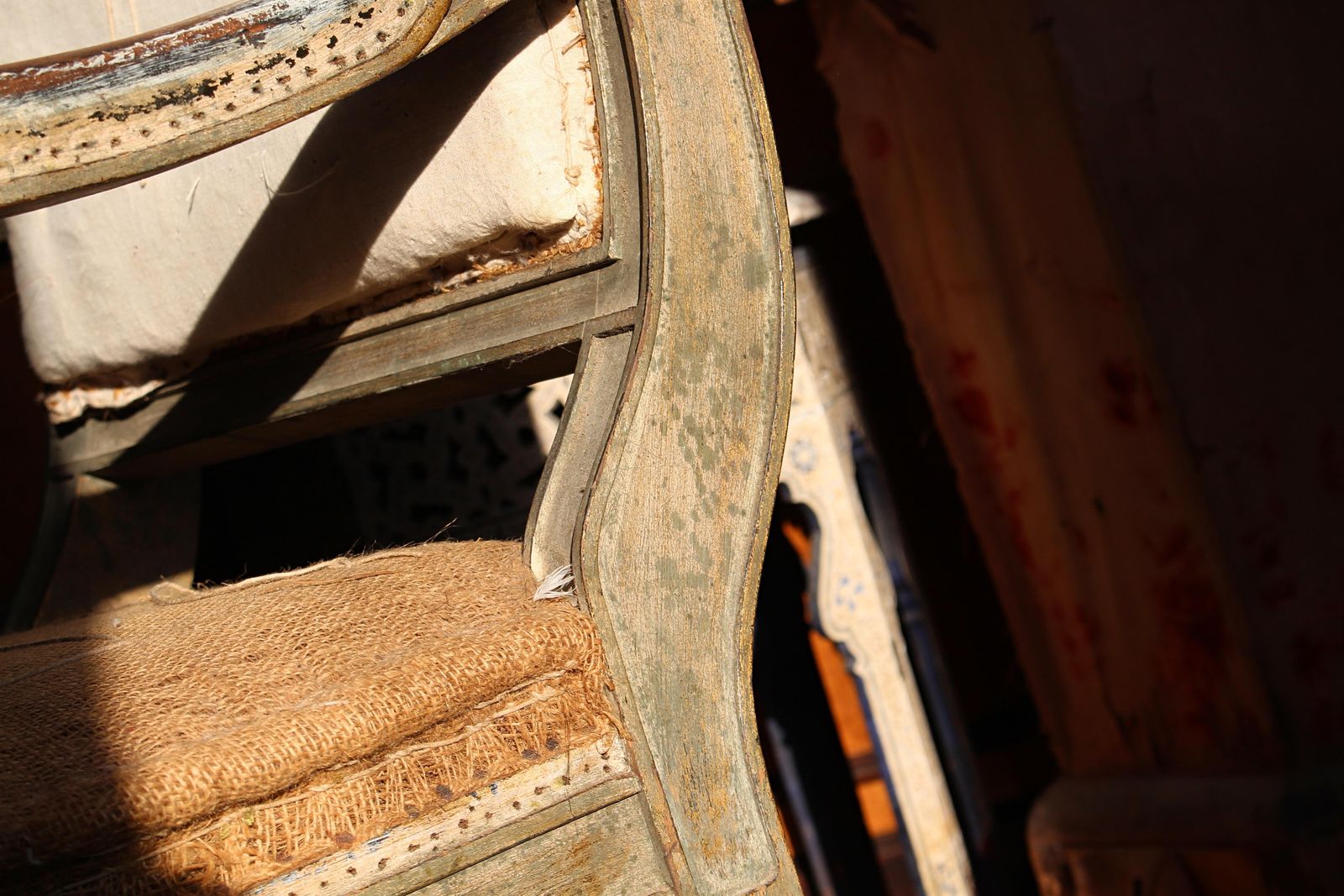 photo vinterior 19th Century Continental Carved Armchair Original Mist Green & Gilt Finish