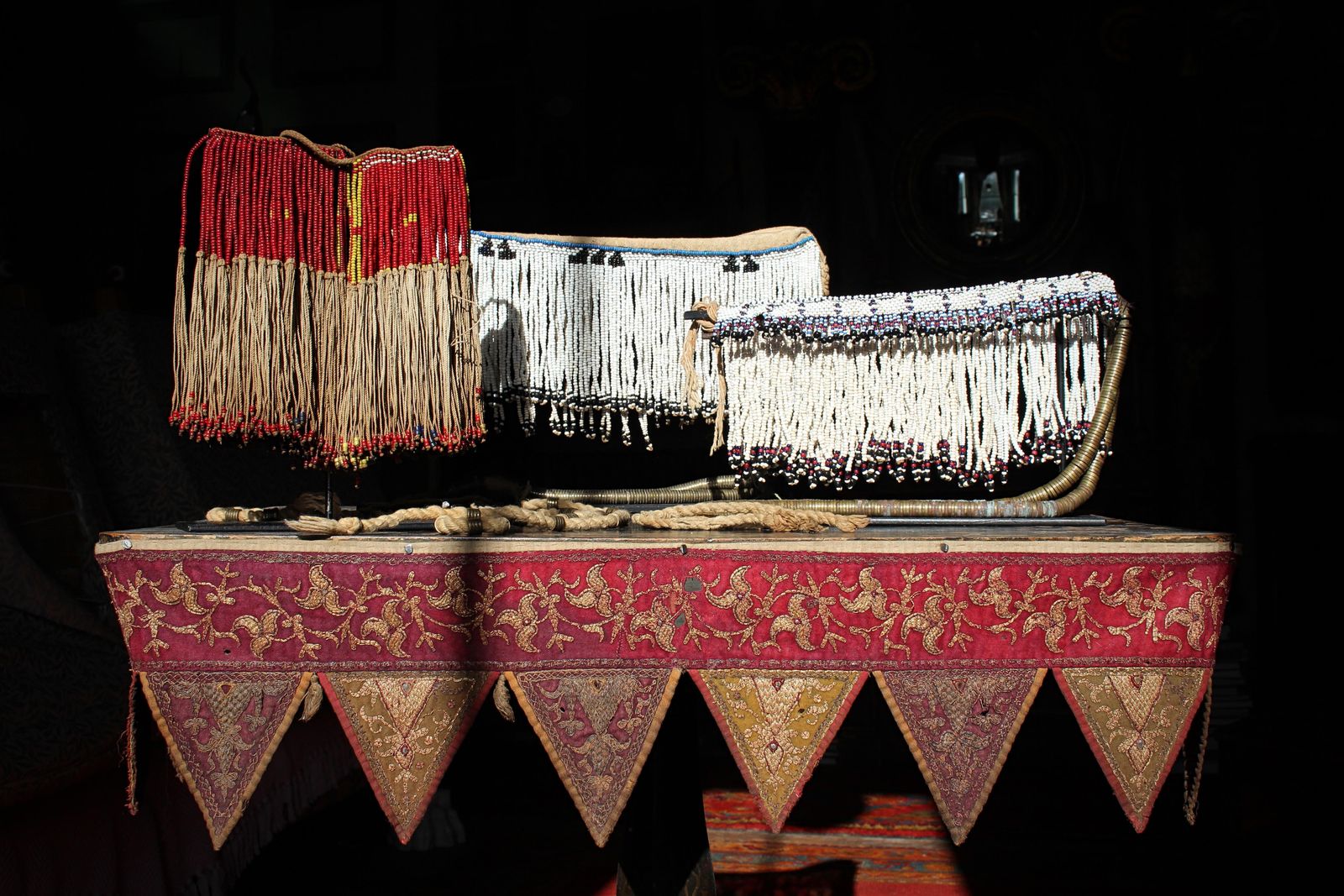 Trio Of Early 20th Century South African Xhosa Beaded Aprons Tribal Art photo furniture
